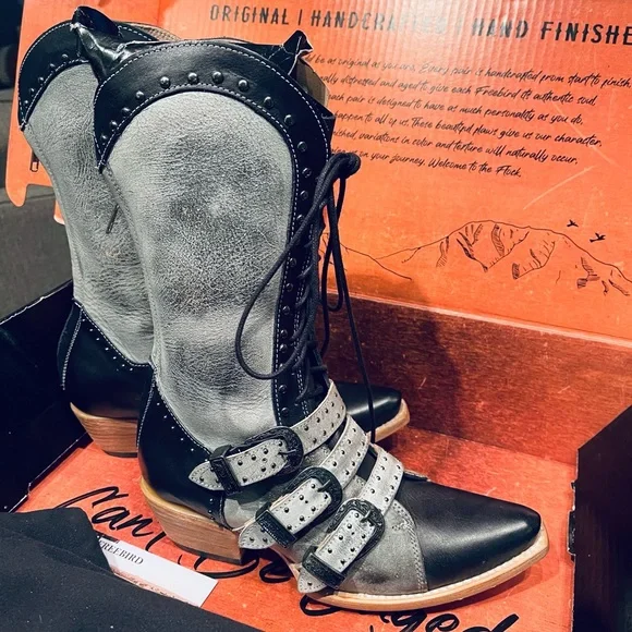 Freebird by Steven Winnie Ice Leather Mid Calf Heeled Boots - Picture 4 of 15